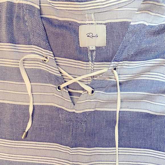 Rails Lily Athens Women’s Stripe Blouse Size S Long Sleeve Blue Rayon Oversized - Picture 9 of 14